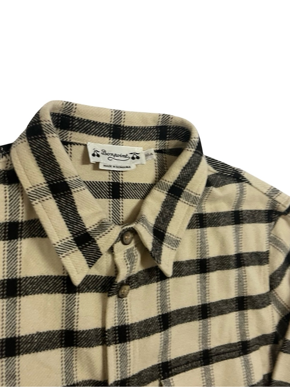 BONPOINT Button Up Flannel Soft Plaid Shirt Boys Sz 10 School Picture Day Preppy